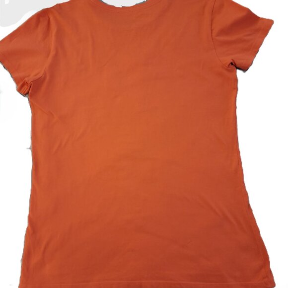 Life Is Good Shirt Women Medium Orange Hoppy Hour with Dog Holding a Lily Short - Picture 5 of 9